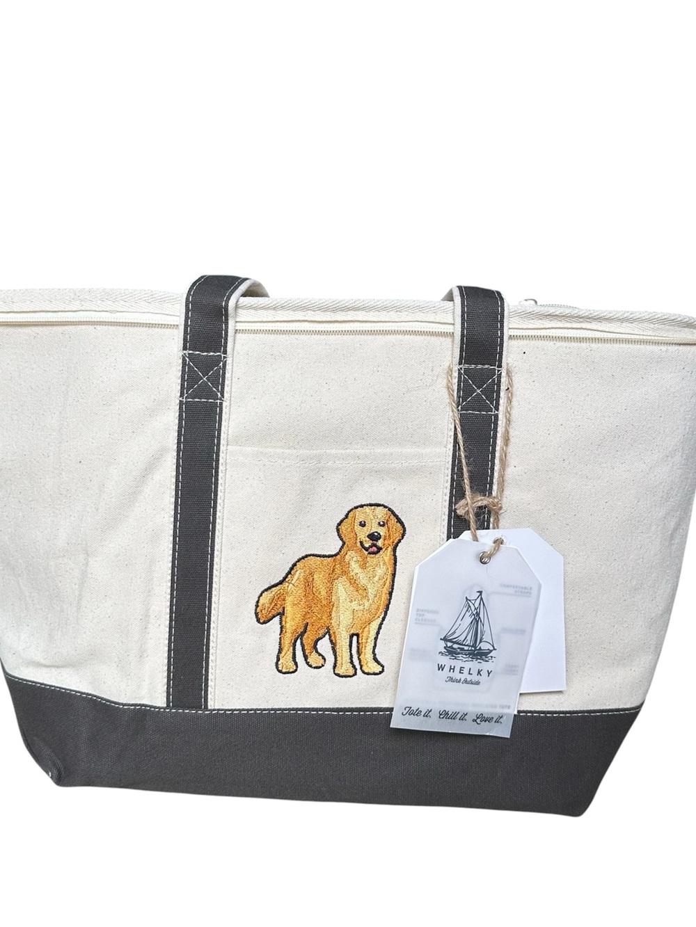 Whelky Insulated Cooler Tote Bag Cream & Brown with Golden Retriever Embroidery